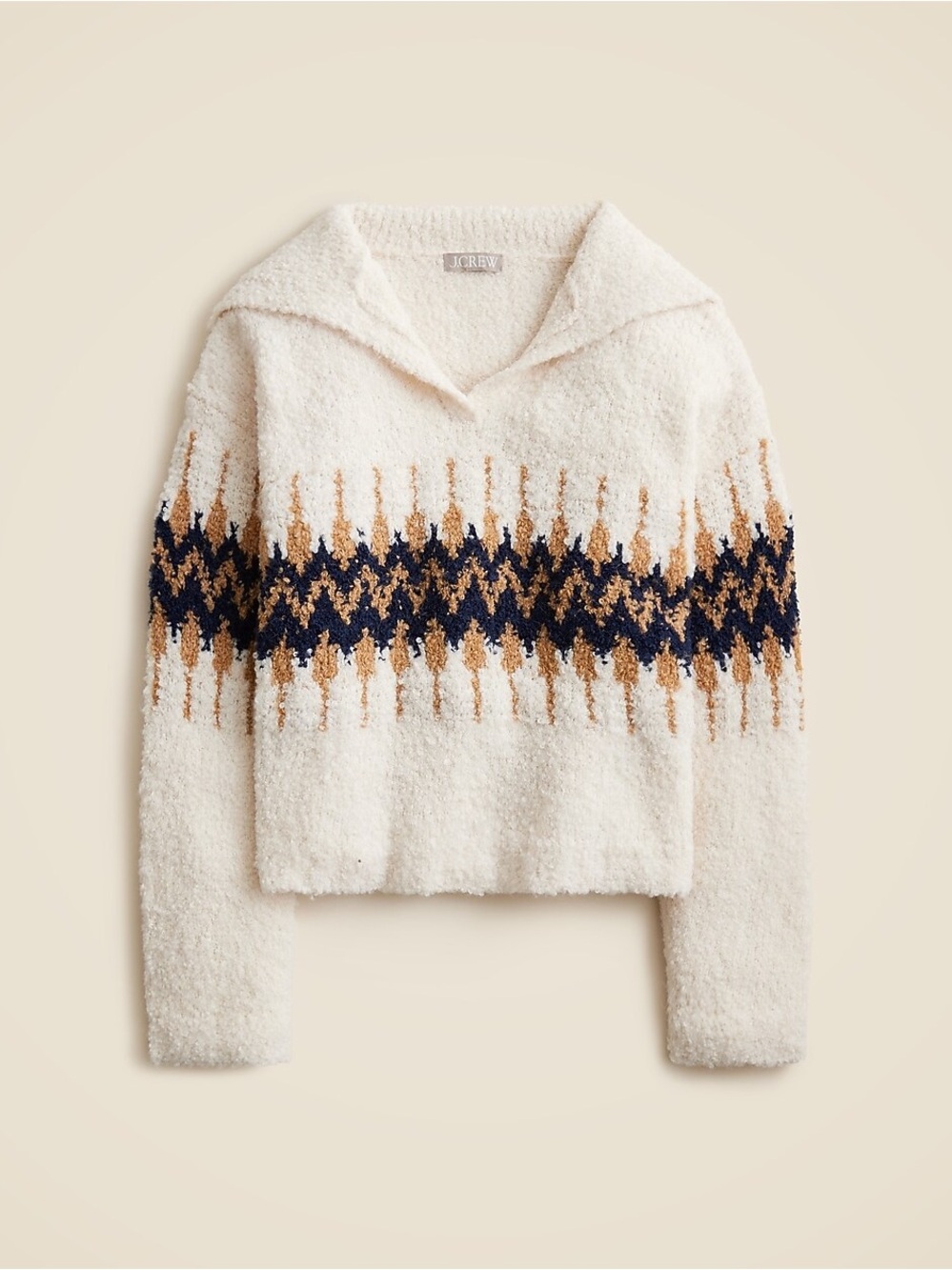 J.Crew Fair Isle Johnny Collar Sweater • M • Bouclé • Cozy Nordic